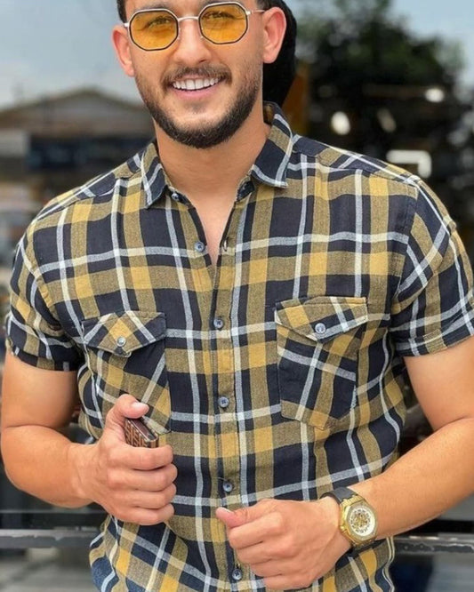 Multi Colored Checks Printed Half Sleeve Shirt