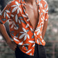 Orange Color Cotton Leaf Printed Shirt