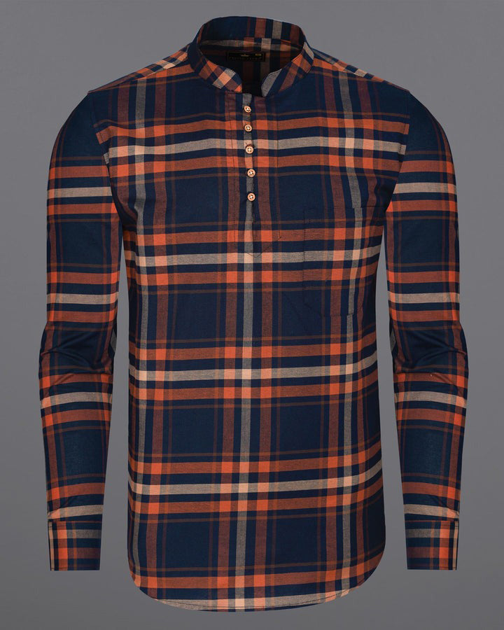 Orange Color Checks Printed Shirt