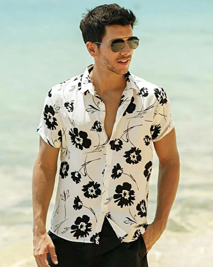 Black & White Floral Printed Half Sleeve Shirt