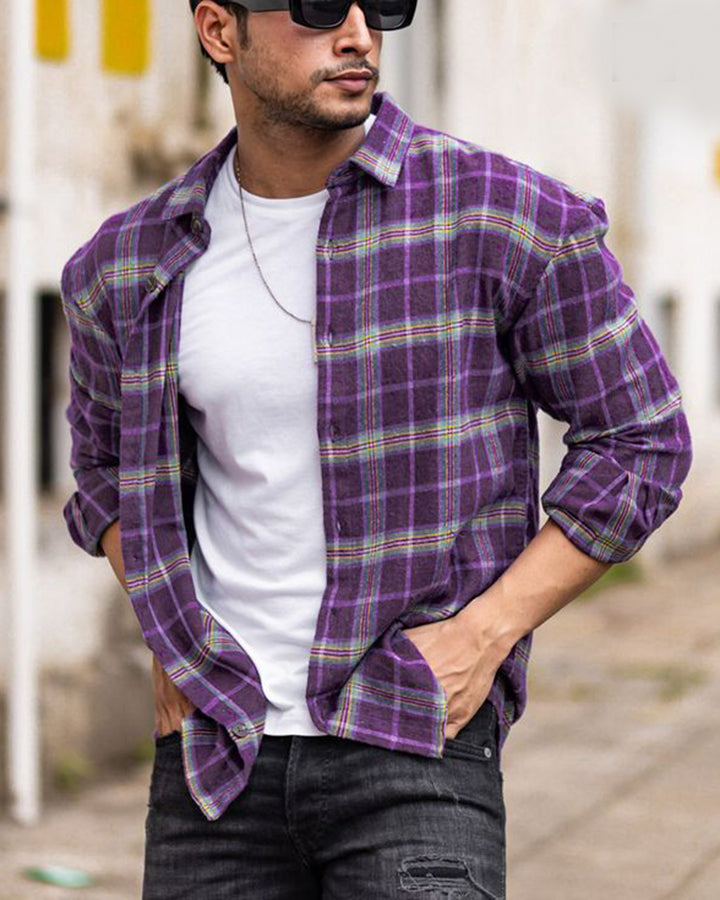 Purple Color Checks Printed Full Sleeve Shirt