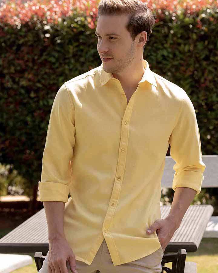 Latest Yellow Colored Linen Solid Shirt