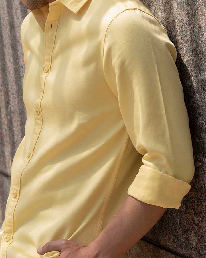 Latest Yellow Colored Linen Solid Shirt