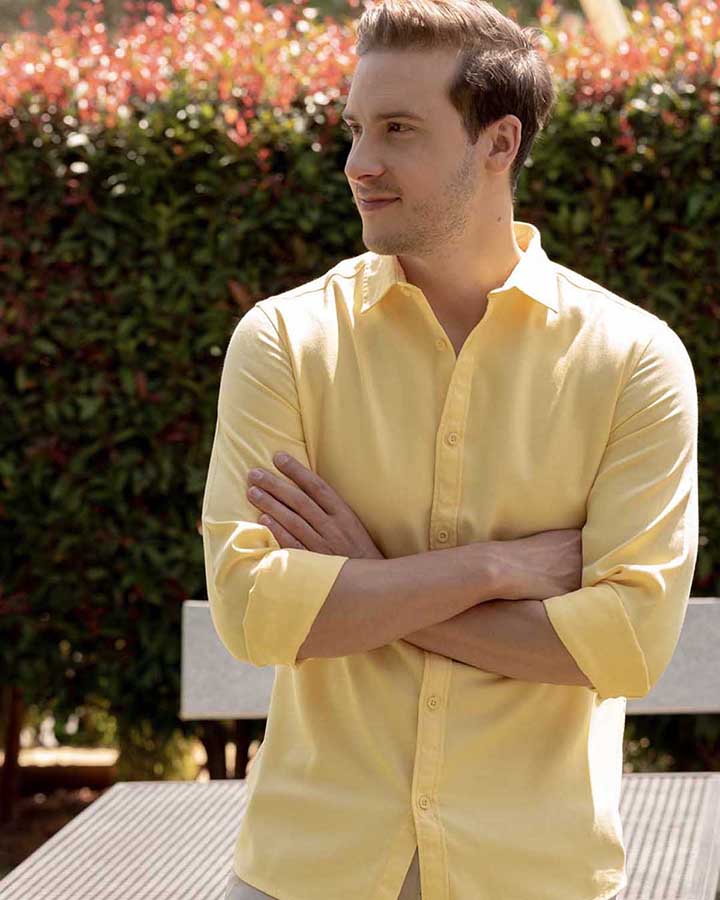 Latest Yellow Colored Linen Solid Shirt