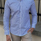 Formal Blue Colored Cotton Striped Shirt