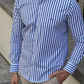 Formal Blue Colored Cotton Striped Shirt