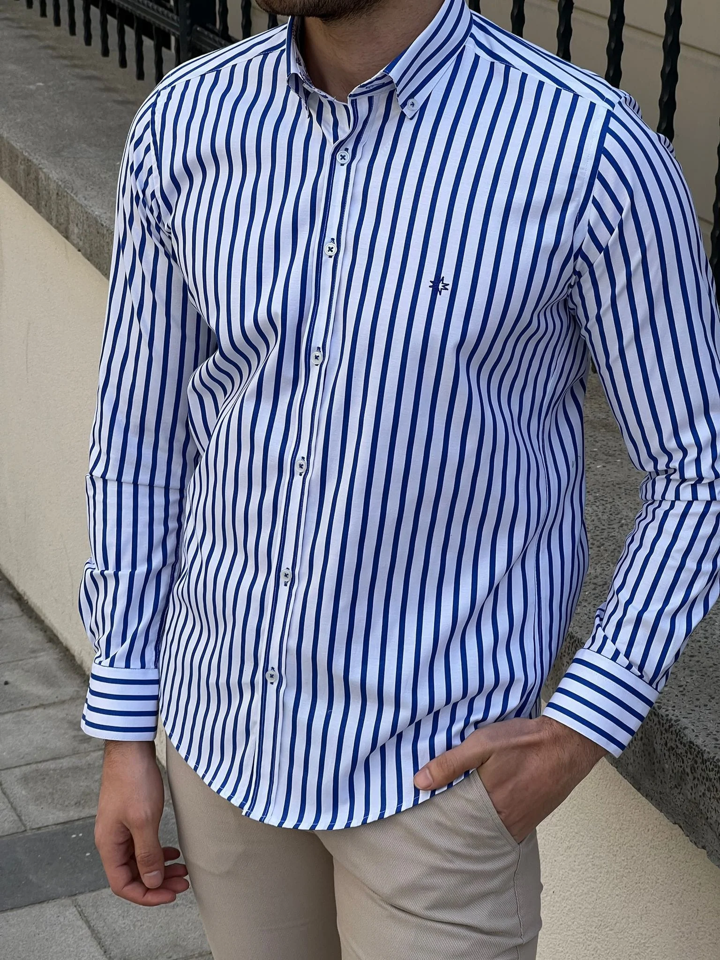 Formal Blue Colored Cotton Striped Shirt