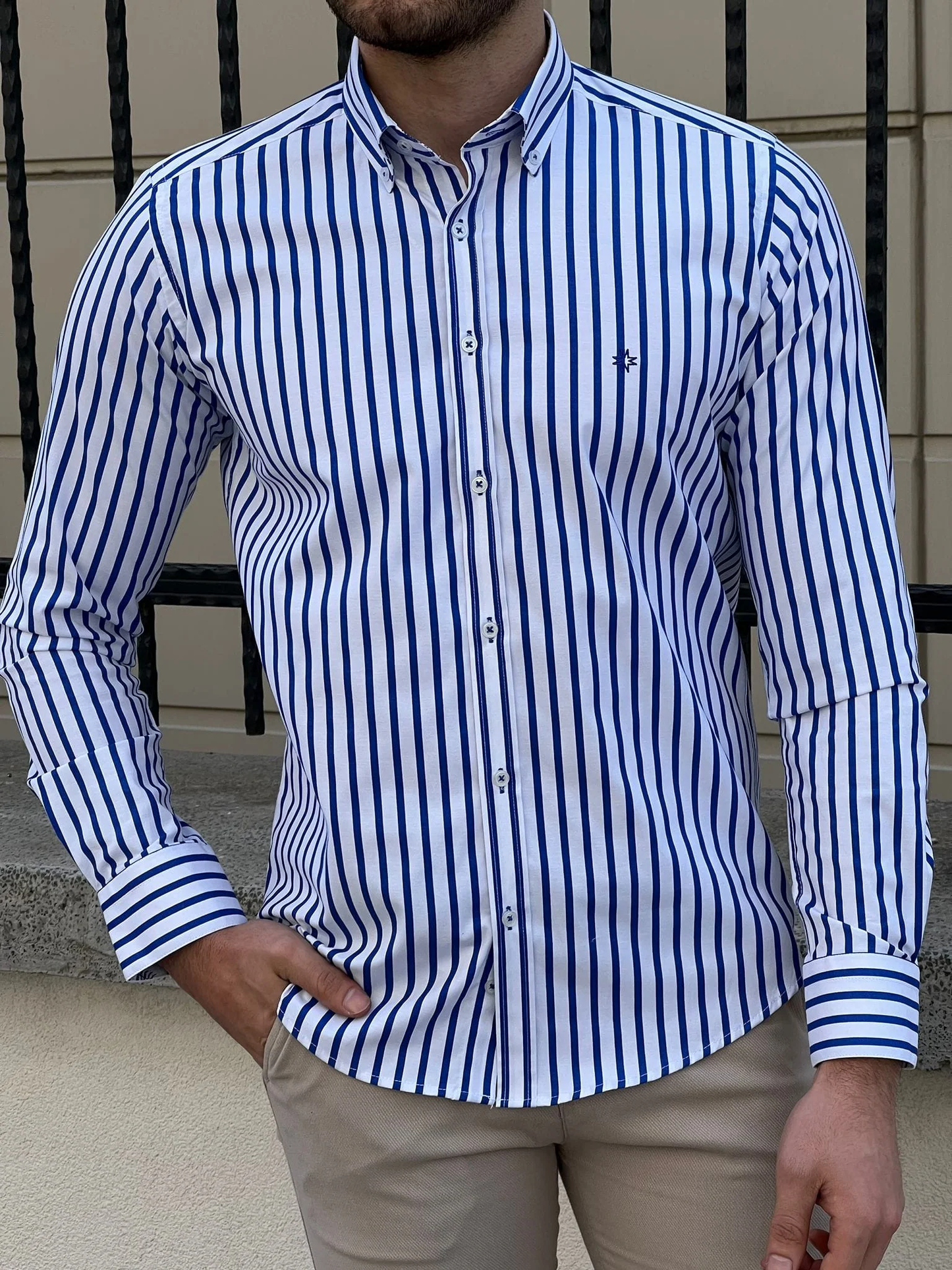 Formal Blue Colored Cotton Striped Shirt