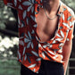 Orange Color Cotton Leaf Printed Shirt
