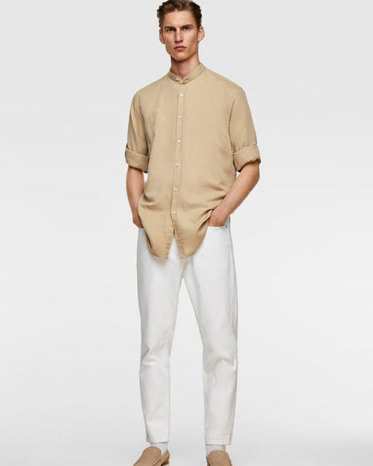 Solid Beige Colored Cotton Shirt