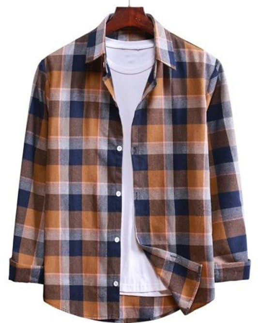 Coffee Colored Cotton Checks Full Sleeve Shirt