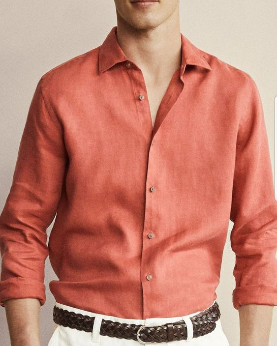 Classic Orange Colored Cotton Shirt