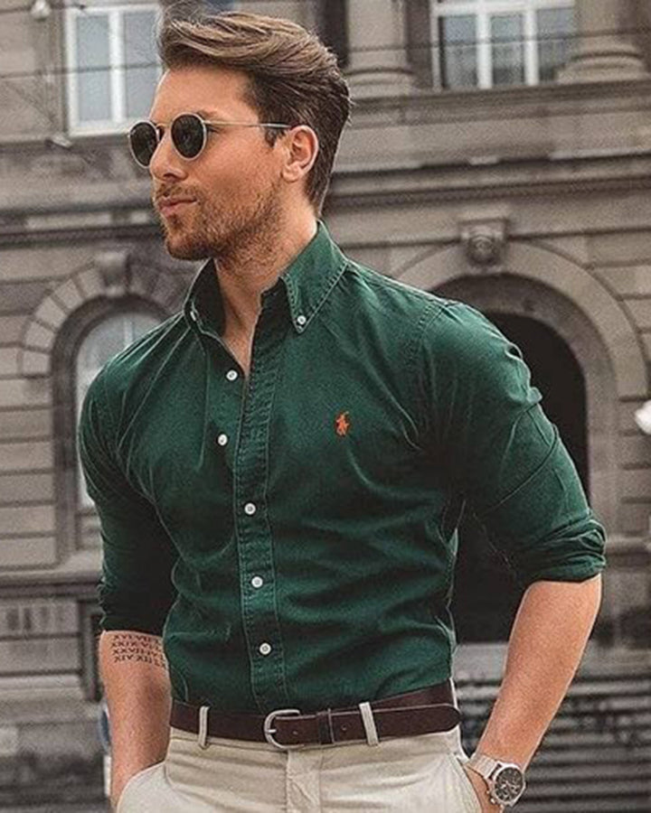 Dark Green Colored Cotton Shirt