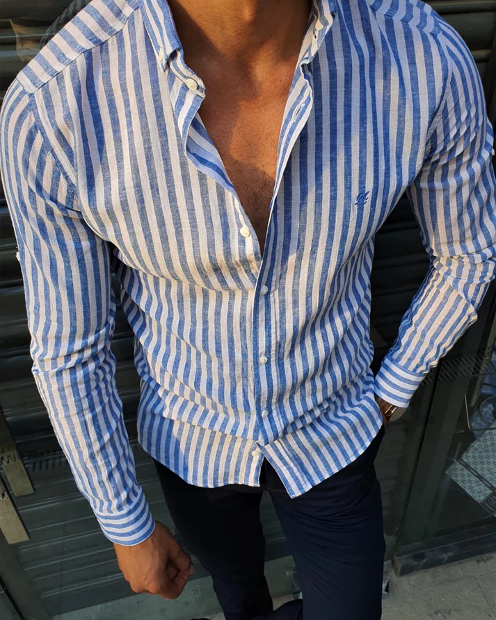 New Blue Striped Cotton Shirt