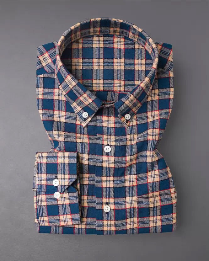 Blue Colored Rayon Checkered Full Sleeve Shirt