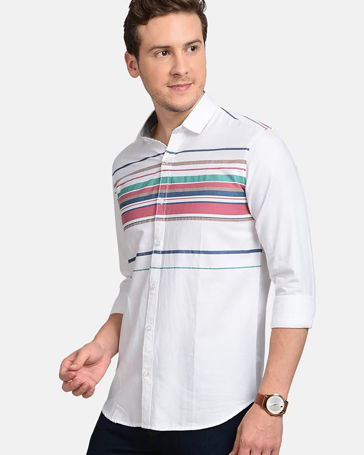 Casual White Colored Cotton Striped Shirt